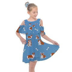 Cute Corgi Dogs Kids  Shoulder Cutout Chiffon Dress by SychEva