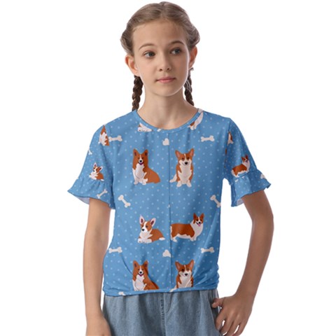 Cute Corgi Dogs Kids  Cuff Sleeve Scrunch Bottom Tee by SychEva