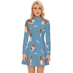 Cute Corgi Dogs Long Sleeve Velour Longline Dress by SychEva