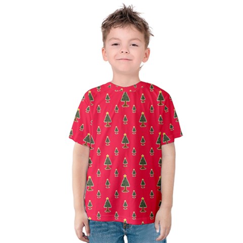 Sketchy Christmas Tree Motif Drawing Pattern Kids  Cotton Tee by dflcprintsclothing