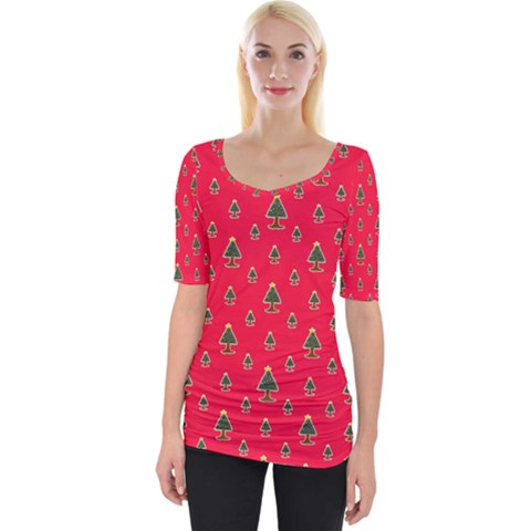 Sketchy Christmas Tree Motif Drawing Pattern Wide Neckline Tee by dflcprintsclothing