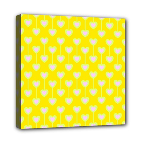 Purple Hearts On Yellow Background Mini Canvas 8  x 8  (Stretched)