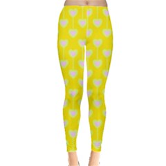 Purple Hearts On Yellow Background Leggings  by SychEva
