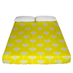 Purple Hearts On Yellow Background Fitted Sheet (Queen Size)