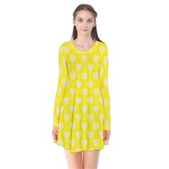 Purple Hearts On Yellow Background Long Sleeve V-neck Flare Dress by SychEva