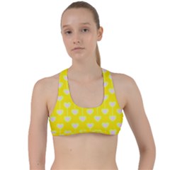 Purple Hearts On Yellow Background Criss Cross Racerback Sports Bra by SychEva