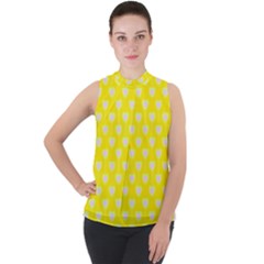 Purple Hearts On Yellow Background Mock Neck Chiffon Sleeveless Top