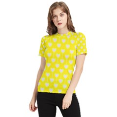 Purple Hearts On Yellow Background Women s Short Sleeve Rash Guard by SychEva