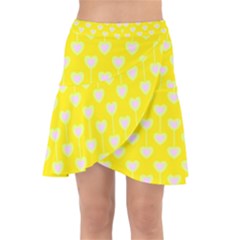 Purple Hearts On Yellow Background Wrap Front Skirt