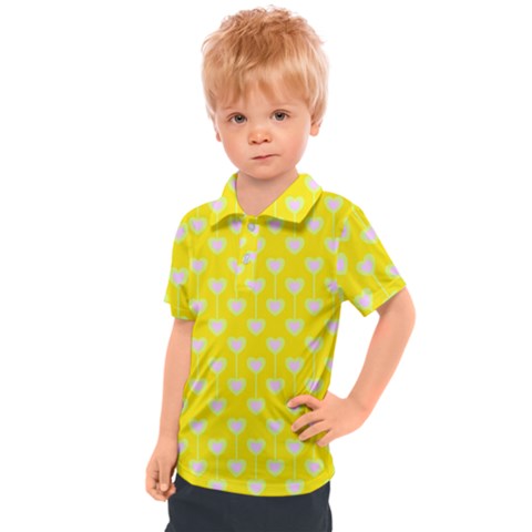 Purple Hearts On Yellow Background Kids  Polo Tee by SychEva