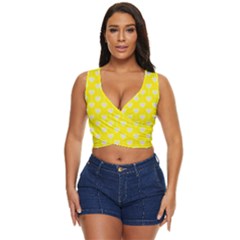 Purple Hearts On Yellow Background Women s Sleeveless Wrap Top