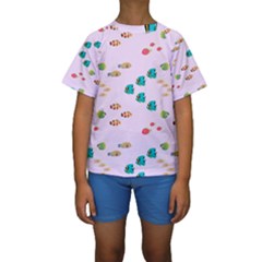 Marine Fish Multicolored On A Pink Background Kids  Short Sleeve Swimwear by SychEva