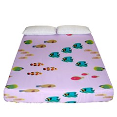 Marine Fish Multicolored On A Pink Background Fitted Sheet (california King Size) by SychEva