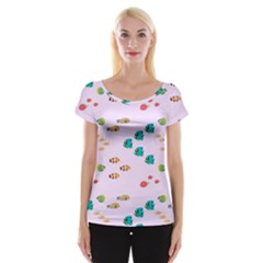 Marine Fish Multicolored On A Pink Background Cap Sleeve Top by SychEva