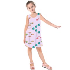 Marine Fish Multicolored On A Pink Background Kids  Sleeveless Dress by SychEva