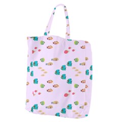 Marine Fish Multicolored On A Pink Background Giant Grocery Tote by SychEva