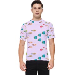 Marine Fish Multicolored On A Pink Background Men s Short Sleeve Rash Guard by SychEva