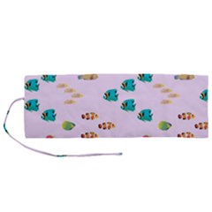 Marine Fish Multicolored On A Pink Background Roll Up Canvas Pencil Holder (m) by SychEva