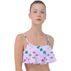 Marine Fish Multicolored On A Pink Background Frill Bikini Top by SychEva