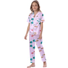 Marine Fish Multicolored On A Pink Background Kids  Satin Short Sleeve Pajamas Set by SychEva