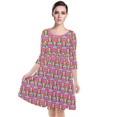 Girl Pink Quarter Sleeve Waist Band Dress