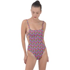 Girl Pink Tie Strap One Piece Swimsuit