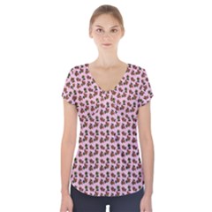 Cute Deer Pattern Pink Short Sleeve Front Detail Top by snowwhitegirl