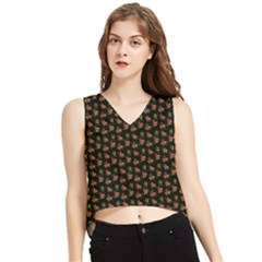 Cute Deer Pattern Black V-neck Cropped Tank Top by snowwhitegirl