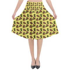Cute Deer Pattern Yellow Flared Midi Skirt