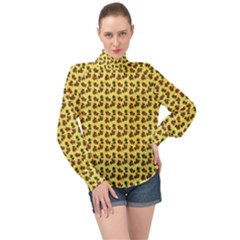 Cute Deer Pattern Yellow High Neck Long Sleeve Chiffon Top by snowwhitegirl