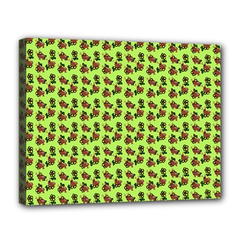 Cute Deer Pattern Green Canvas 14  X 11  (stretched)