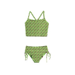 Cute Deer Pattern Green Girls  Tankini Swimsuit by snowwhitegirl