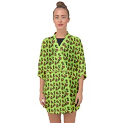 Cute Deer Pattern Green Half Sleeve Chiffon Kimono