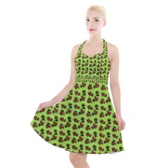 Cute Deer Pattern Green Halter Party Swing Dress  by snowwhitegirl