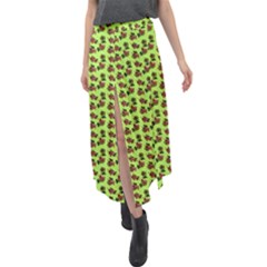 Cute Deer Pattern Green Velour Split Maxi Skirt