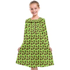 Cute Deer Pattern Green Kids  Midi Sailor Dress
