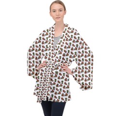 Cute Deer Pattern White Long Sleeve Velvet Kimono  by snowwhitegirl