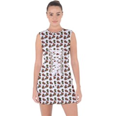 Cute Deer Pattern White Lace Up Front Bodycon Dress