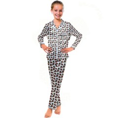 Cute Deer Pattern White Kid s Satin Long Sleeve Pajamas Set by snowwhitegirl