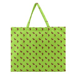 Kawaii Cute Deer Green Zipper Large Tote Bag