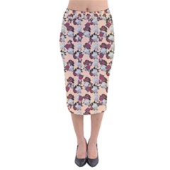 Vintage Floral And Goth Girl Peach Bg Velvet Midi Pencil Skirt by snowwhitegirl