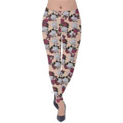 Vintage Floral And Goth Girl Peach Bg Velvet Leggings