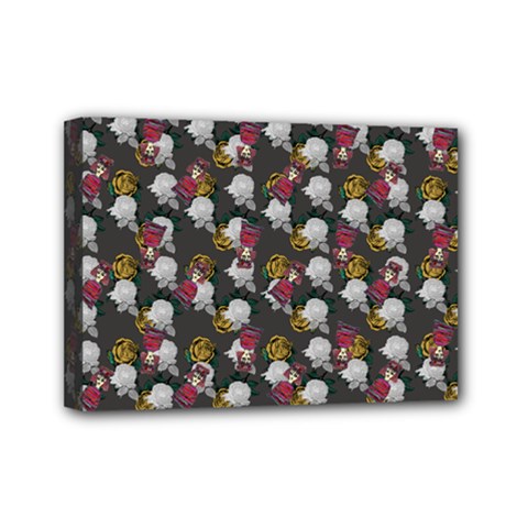 Vintage Floral And Goth Girl Grey Bg Mini Canvas 7  X 5  (stretched) by snowwhitegirl