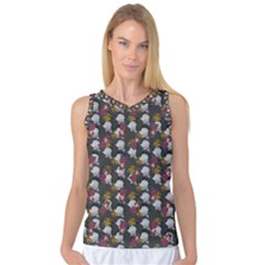 Vintage Floral And Goth Girl Grey Bg Women s Basketball Tank Top