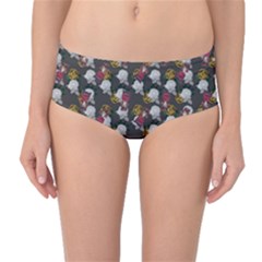 Vintage Floral And Goth Girl Grey Bg Mid-waist Bikini Bottoms