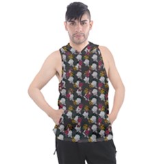 Vintage Floral And Goth Girl Grey Bg Men s Sleeveless Hoodie by snowwhitegirl