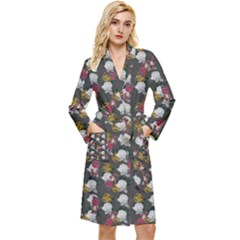 Vintage Floral And Goth Girl Grey Bg Robe by snowwhitegirl