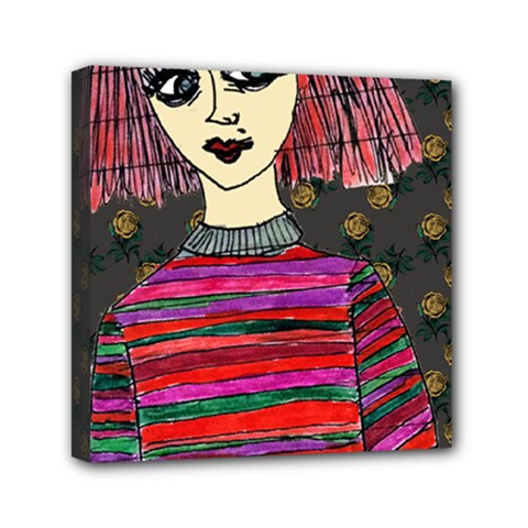 Floral Band Goth Girl Grey Bg Mini Canvas 6  x 6  (Stretched)