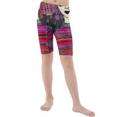 Floral Band Goth Girl Grey Bg Kids  Mid Length Swim Shorts