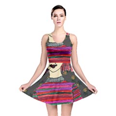 Floral Band Goth Girl Grey Bg Reversible Skater Dress